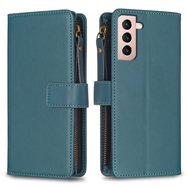 For Samsung Galaxy S21 5G 9 Card Slots Zipper Wallet Leatherette Flip Phone Case(Green)