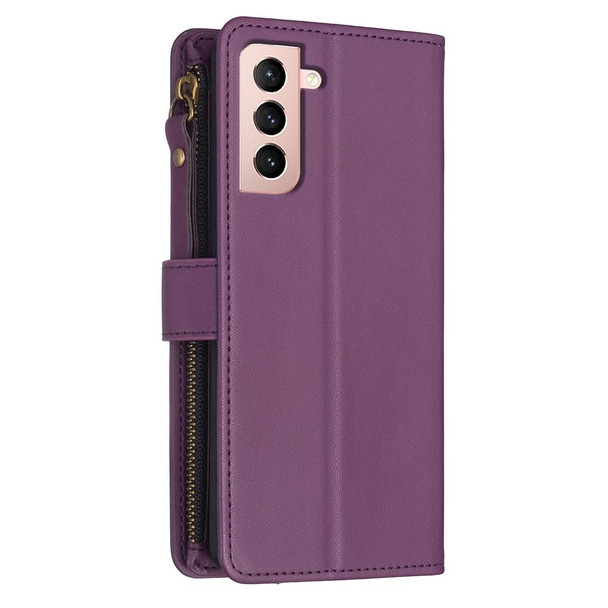 For Samsung Galaxy S21 5G 9 Card Slots Zipper Wallet Leatherette Flip Phone Case(Dark Purple)