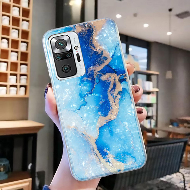 For Xiaomi Redmi Note 10 Pro IMD Shell Pattern TPU Phone Case(Blue Gold Marble)