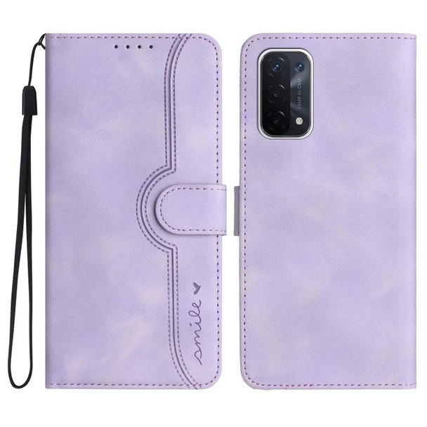 For OPPO A74 5G/A93 5G/A54 5G Heart Pattern Skin Feel Leatherette Phone Case(Purple)