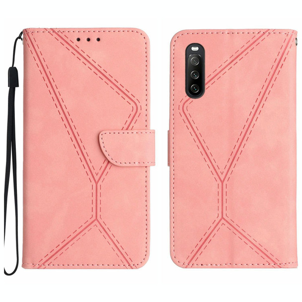 For Sony Xperia 10 V Stitching Embossed Leatherette Phone Case(Pink)
