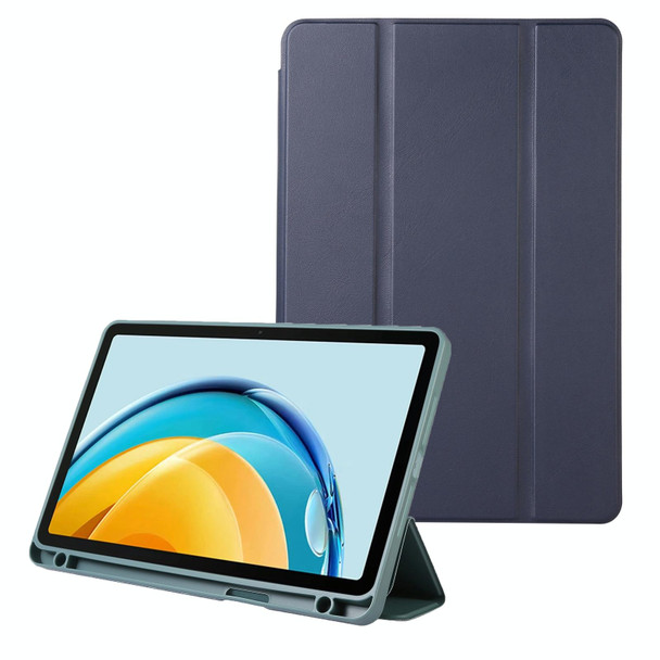 For Huawei MatePad SE Solid Color 3-folding Leatherette Tablet Case(Dark Blue)