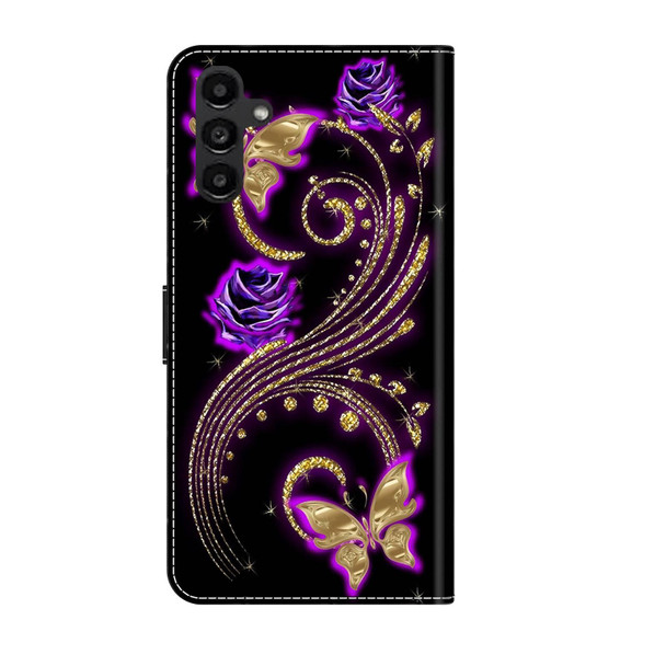 For Samsung Galaxy A14 4G / 5G Crystal 3D Shockproof Protective Leatherette Phone Case(Purple Flower Butterfly)