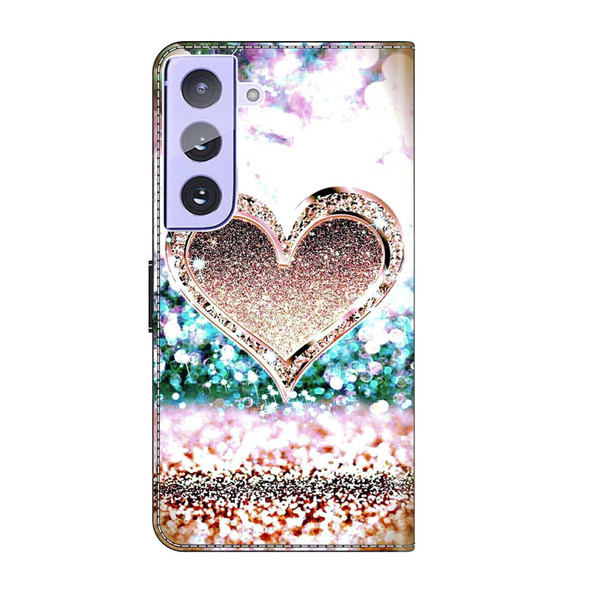 For Samsung Galaxy S21+ Crystal 3D Shockproof Protective Leatherette Phone Case(Pink Diamond Heart)