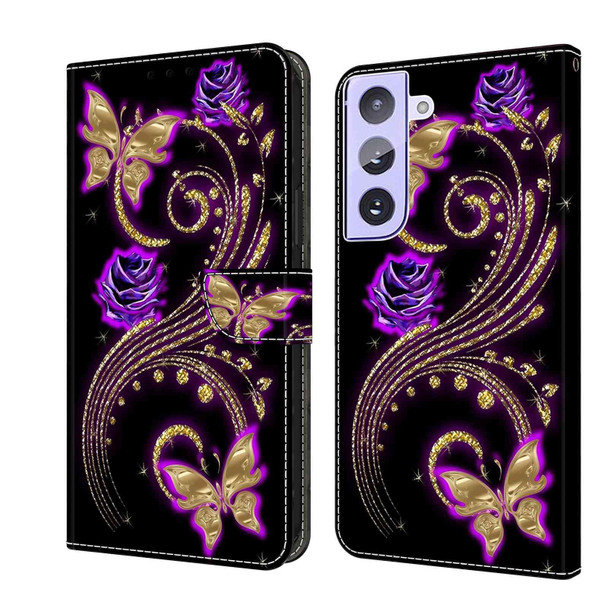 For Samsung Galaxy S21+ Crystal 3D Shockproof Protective Leatherette Phone Case(Purple Flower Butterfly)