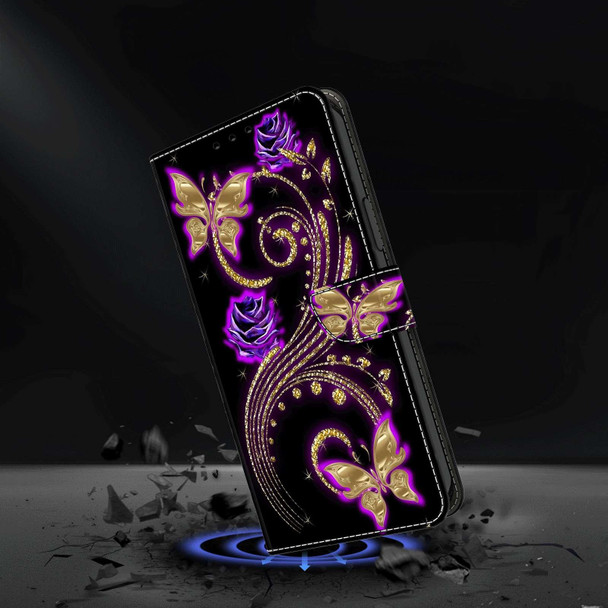 For Samsung Galaxy S21+ Crystal 3D Shockproof Protective Leatherette Phone Case(Purple Flower Butterfly)