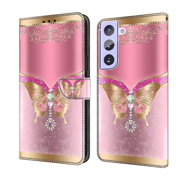 For Samsung Galaxy S21+ Crystal 3D Shockproof Protective Leatherette Phone Case(Pink Bottom Butterfly)