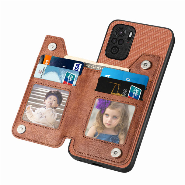 For Redmi Note 10 4G Carbon Fiber Horizontal Flip Zipper Wallet Phone Case(Brown)