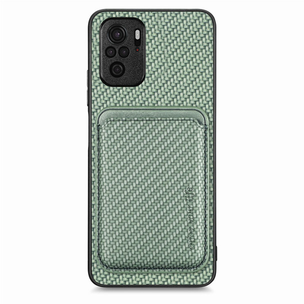 For Redmi Note 10 4G Carbon Fiber Leatherette Card Magsafe Phone Case(Green)