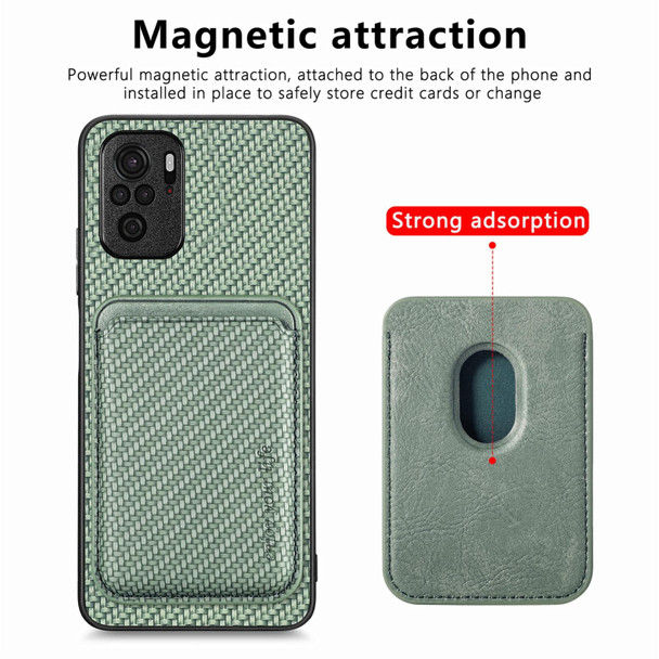 For Redmi Note 10 4G Carbon Fiber Leatherette Card Magsafe Phone Case(Green)