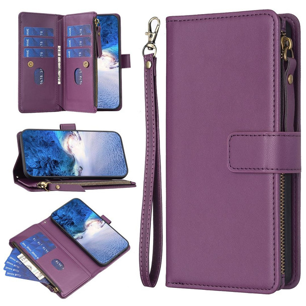 For Motorola Edge 40 9 Card Slots Zipper Wallet Leatherette Flip Phone Case(Dark Purple)