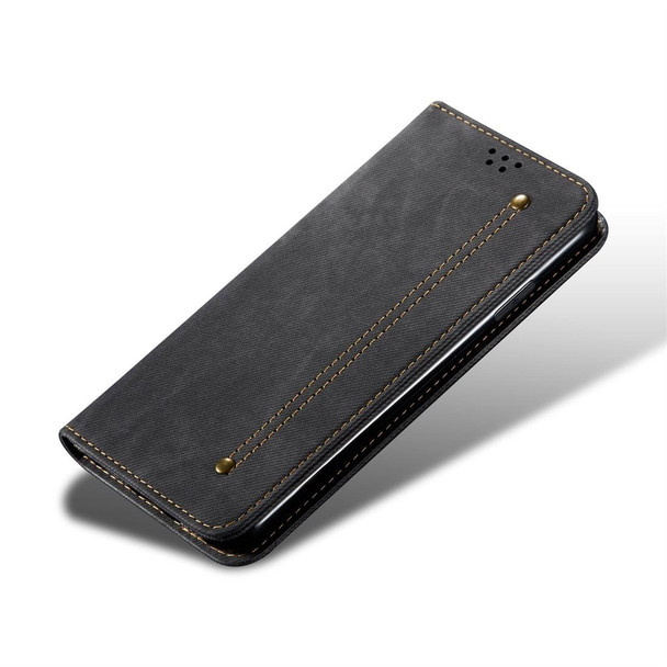 For OnePlus 7T Denim Texture Casual Style Horizontal Flip Leatherette Case with Holder & Card Slots & Wallet(Black)