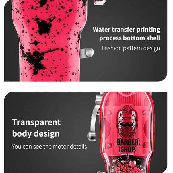 Haircutter Set Transparent Body Oil Head Electric Hair Clipper Men Home Electric Pusher(Earl Red)