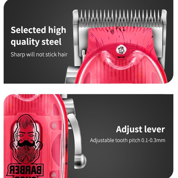 Haircutter Set Transparent Body Oil Head Electric Hair Clipper Men Home Electric Pusher(Earl Red)