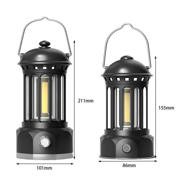 Battery Model COB Portable Outdoor Camping Lamp Atmosphere Tent Lamp Retro Lamp, Size: Small Black 