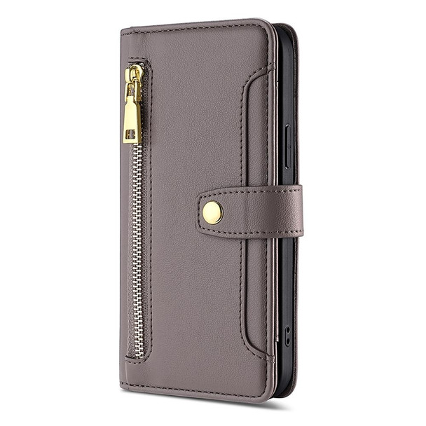 For OPPO Reno10 Pro+ 5G Lite Sheep Texture Cross-body Zipper Wallet Leatherette Phone Case(Grey)