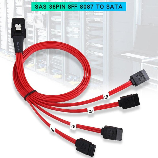 Mini SAS 36Pin SFF 8087 To SATA Server Connector Cable, Cable Length: 50cm(Red)