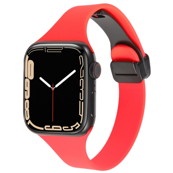 For Apple Watch 42mm Magnetic Buckle Slim Silicone Watch Band(Red)