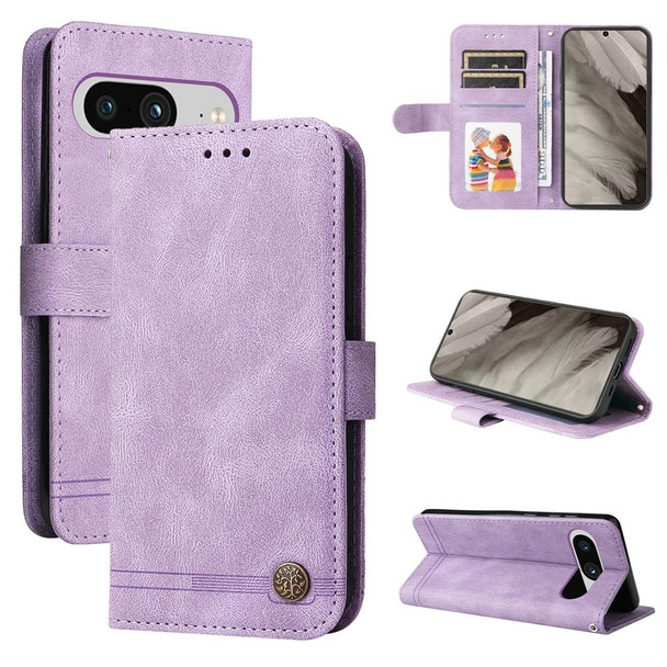 For Google Pixel 8 Skin Feel Life Tree Metal Button Leatherette Phone Case(Purple)