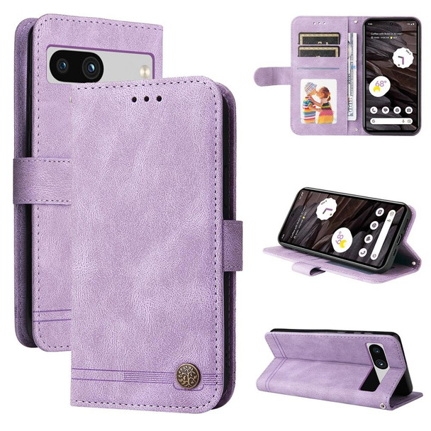 For Google Pixel 7a Skin Feel Life Tree Metal Button Leatherette Phone Case(Purple)