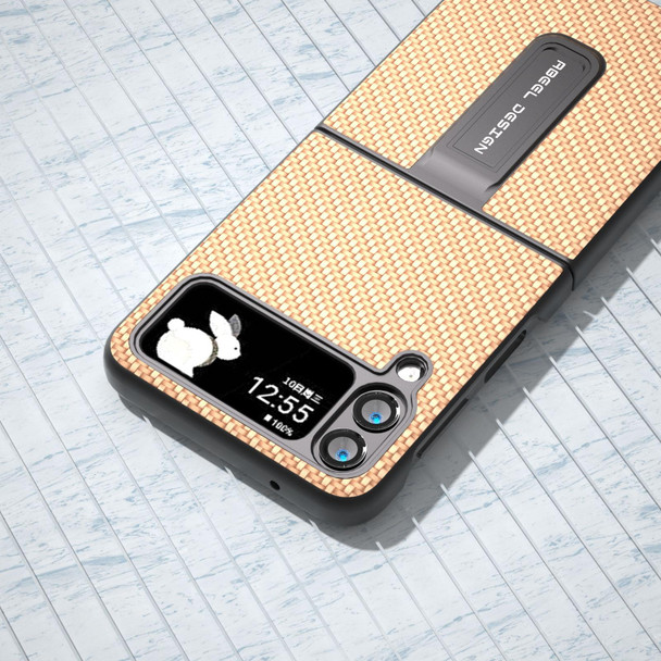 For Samsung Galaxy Z Flip3 5G Carbon Fiber Texture Protective Phone Case with Holder(Gold)