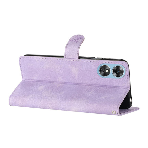 For OPPO A17 Flower Butterfly Embossing Pattern Leatherette Phone Case(Purple)