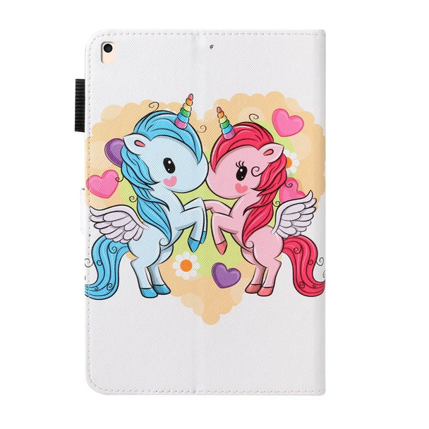 For iPad 10.2 Cross Texture Painted Horizontal Leatherette Case with Sleep / Wake-up Function & Card Slot & Holder & Wallet(Couple Unicorn)