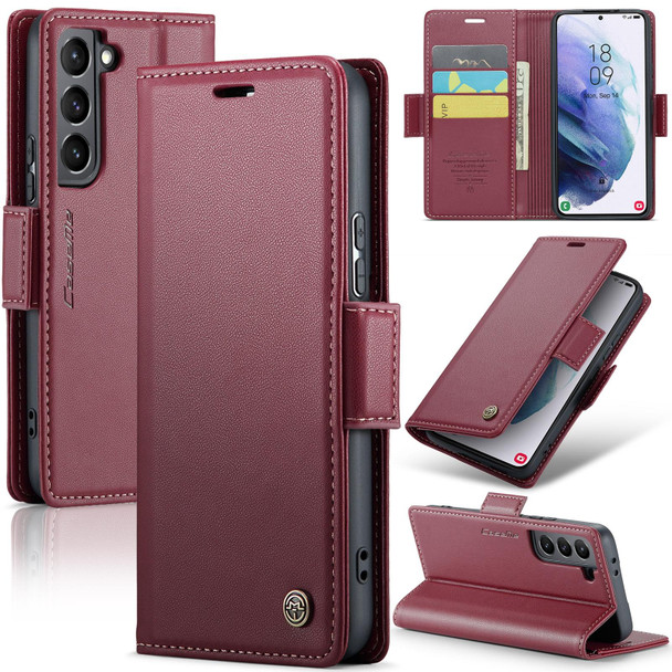 For Samsung Galaxy S21 5G CaseMe 023 Butterfly Buckle Litchi Texture RFID Anti-theft Leatherette Phone Case(Wine Red)