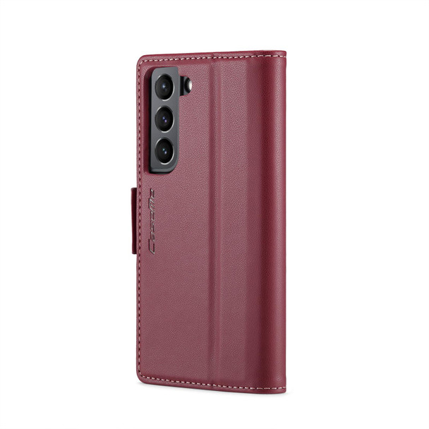 For Samsung Galaxy S21 5G CaseMe 023 Butterfly Buckle Litchi Texture RFID Anti-theft Leatherette Phone Case(Wine Red)