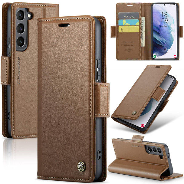 For Samsung Galaxy S21 5G CaseMe 023 Butterfly Buckle Litchi Texture RFID Anti-theft Leatherette Phone Case(Brown)