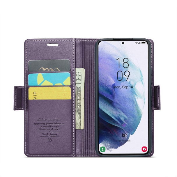 For Samsung Galaxy S21 5G CaseMe 023 Butterfly Buckle Litchi Texture RFID Anti-theft Leatherette Phone Case(Pearly Purple)