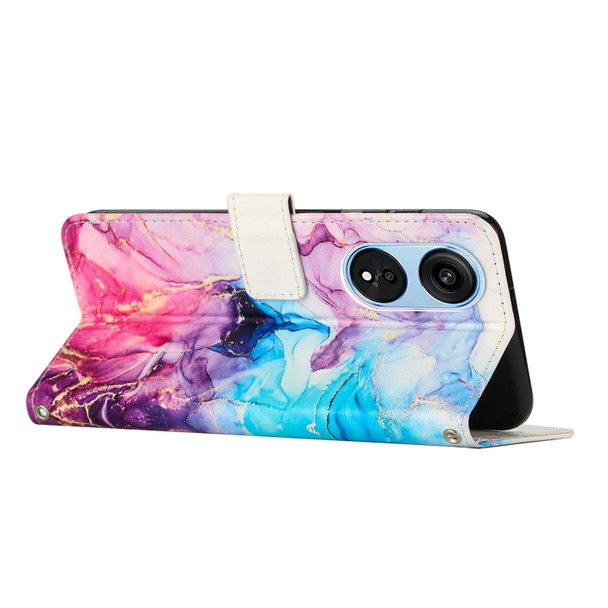 For OPPO A1 5G/A98/F23 5G Painted Marble Pattern Leatherette Phone Case(Pink Purple)