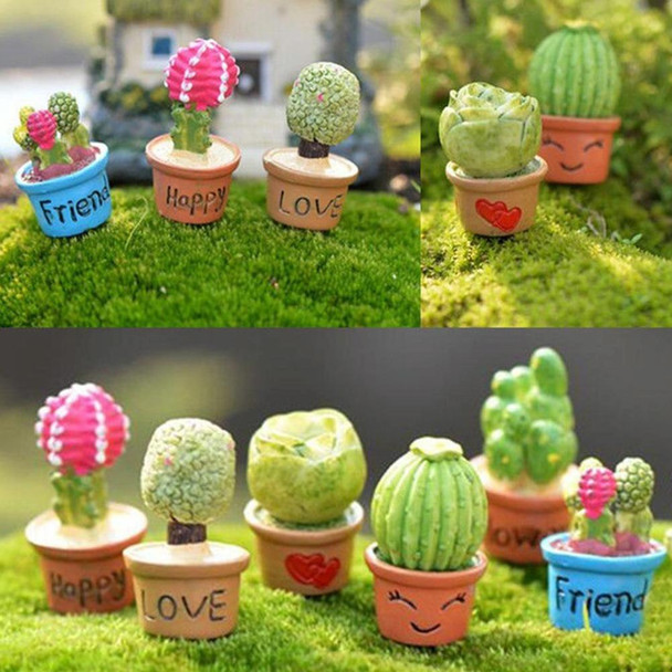 10 PCS Mini Cute Potted Artificial Plant Flower Miniature Doll House Decoration Accessories(Blue)