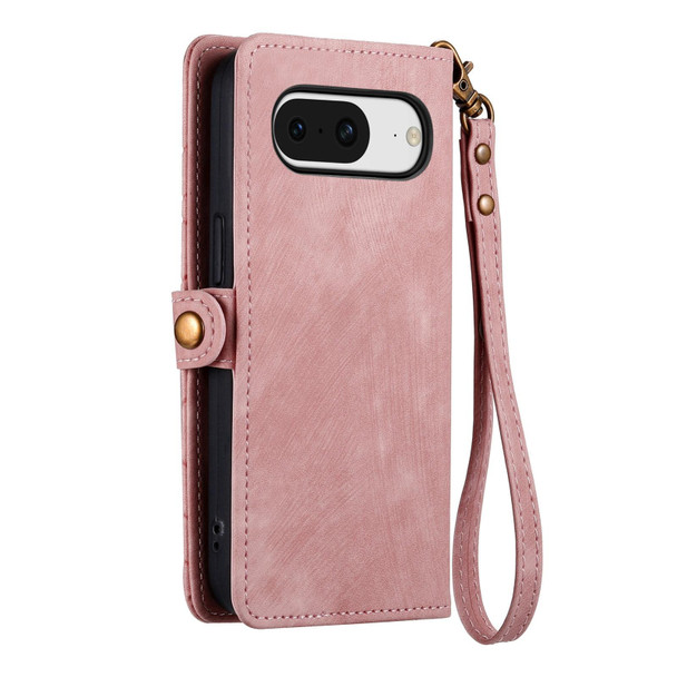 For Google Pixel 8 Pro Geometric Zipper Wallet Side Buckle Leatherette Phone Case(Pink)