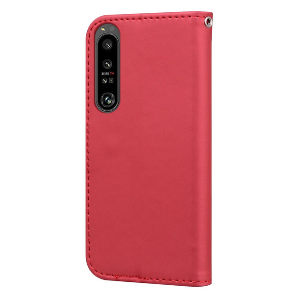 For Sony Xperia 1 IV Cartoon Buckle Horizontal Flip Leatherette Phone Case(Red)