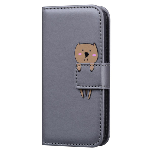 For Sony Xperia 1 IV Cartoon Buckle Horizontal Flip Leatherette Phone Case(Grey)