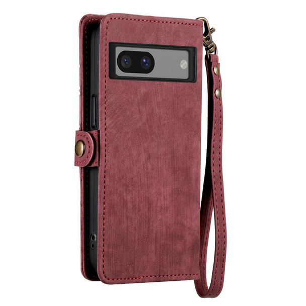 For Google Pixel 7A Geometric Zipper Wallet Side Buckle Leatherette Phone Case(Red)