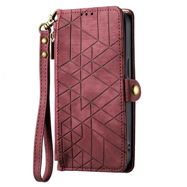 For Google Pixel 7A Geometric Zipper Wallet Side Buckle Leatherette Phone Case(Red)