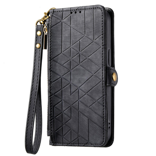 For Google Pixel 6 Pro Geometric Zipper Wallet Side Buckle Leatherette Phone Case(Black)