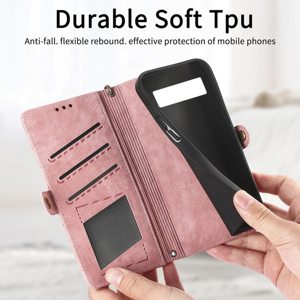 For Google Pixel 6 Geometric Zipper Wallet Side Buckle Leatherette Phone Case(Pink)