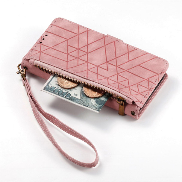 For Google Pixel 6 Geometric Zipper Wallet Side Buckle Leatherette Phone Case(Pink)