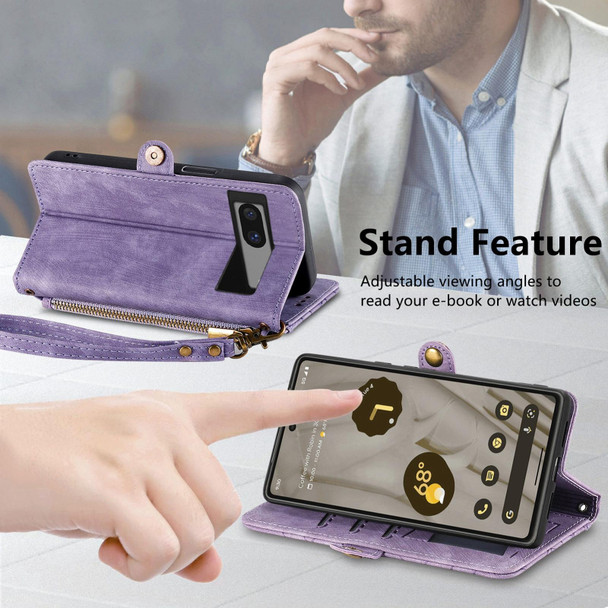 For Google Pixel 6 Geometric Zipper Wallet Side Buckle Leatherette Phone Case(Purple)