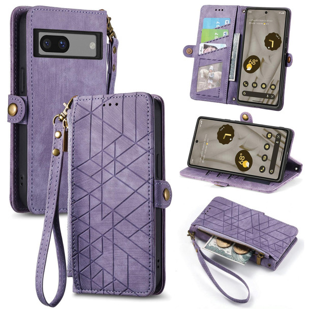 For Google Pixel 6 Geometric Zipper Wallet Side Buckle Leatherette Phone Case(Purple)