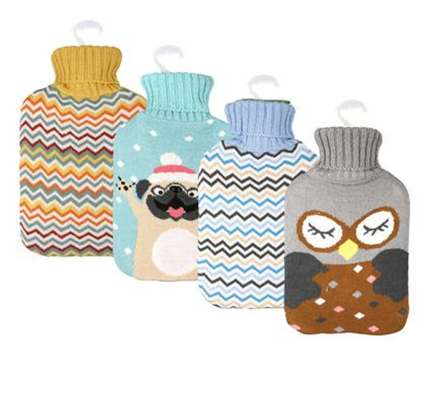 Hotwater Bottle 2l W/knit-Cover Assorted