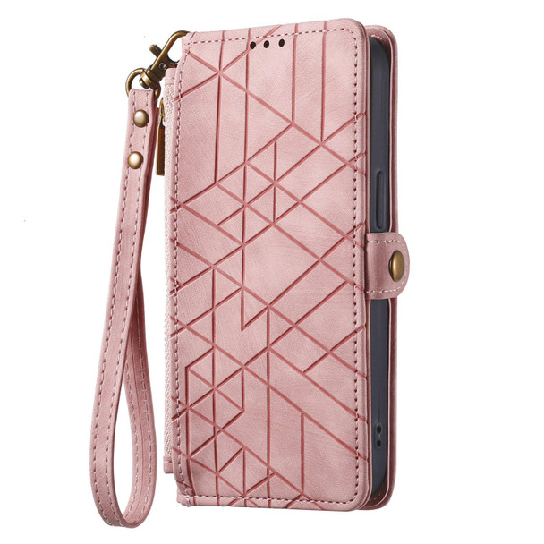 For Google Pixel 6 Pro Geometric Zipper Wallet Side Buckle Leatherette Phone Case(Pink)