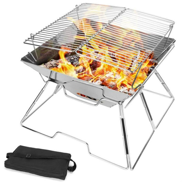 Liftable Barbecue Grill Camping Stainless Steel Folding Barbecue Grill Wood Charcoal Grill