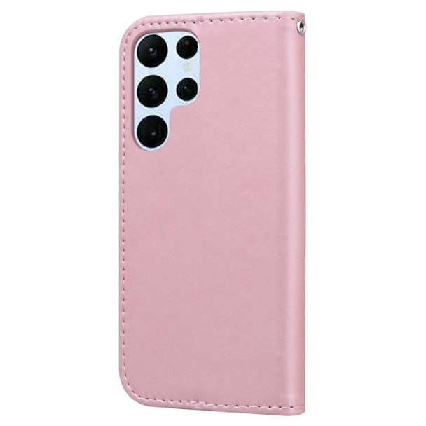 For Samsung Galaxy S22 Ultra 5G Cartoon Buckle Horizontal Flip Leatherette Phone Case(Pink)