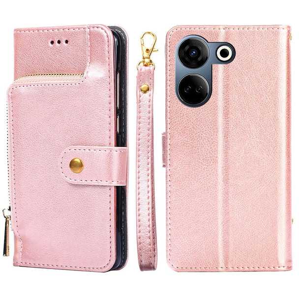 For Tecno Camon 20 Pro 4G Zipper Bag Leatherette Phone Case(Rose Gold)