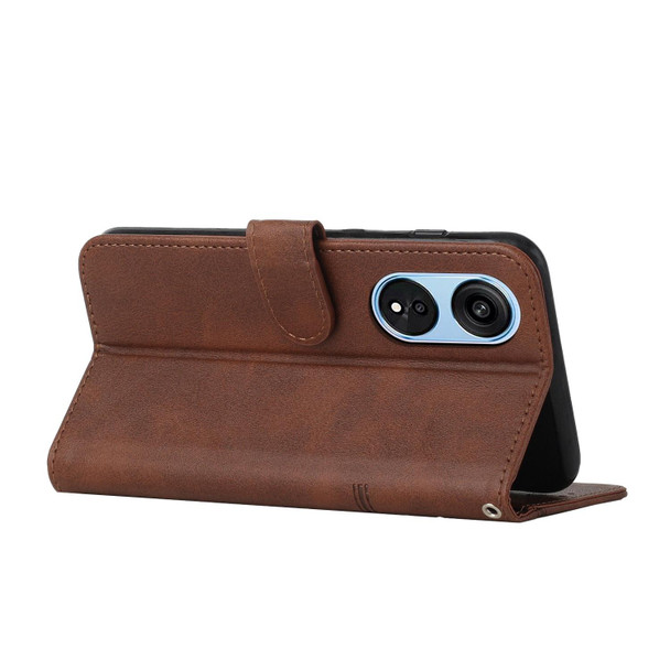 For OPPO A1 5G/A98/F23 5G Stitching Calf Texture Buckle Leatherette Phone Case(Brown)