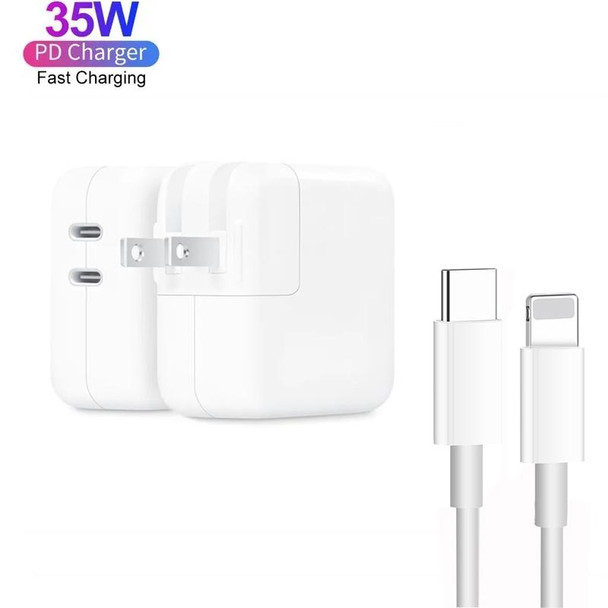 35W PD3.0 USB-C / Type-C Dual Port Charger with 2m Type-C to 8 Pin Data Cable, US Plug